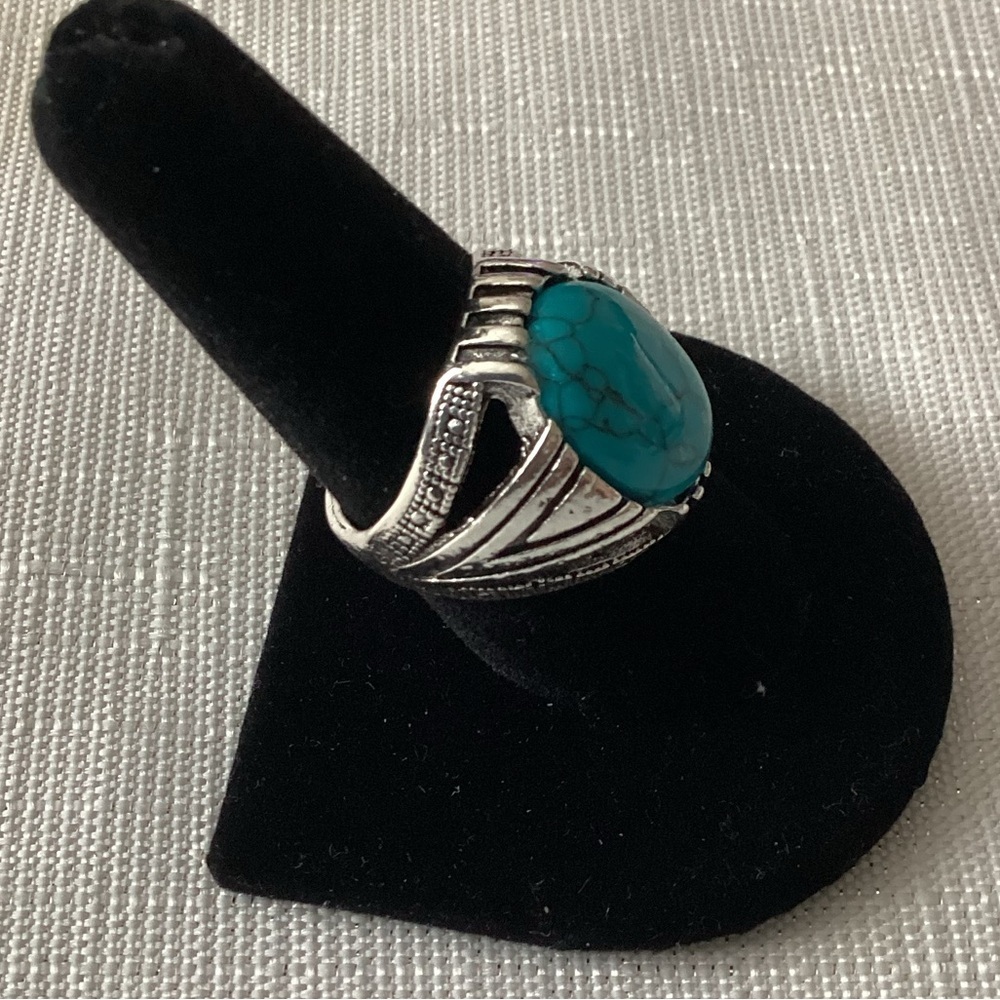 Turquoise Color Silver Tone Ring - Picture 2 of 4